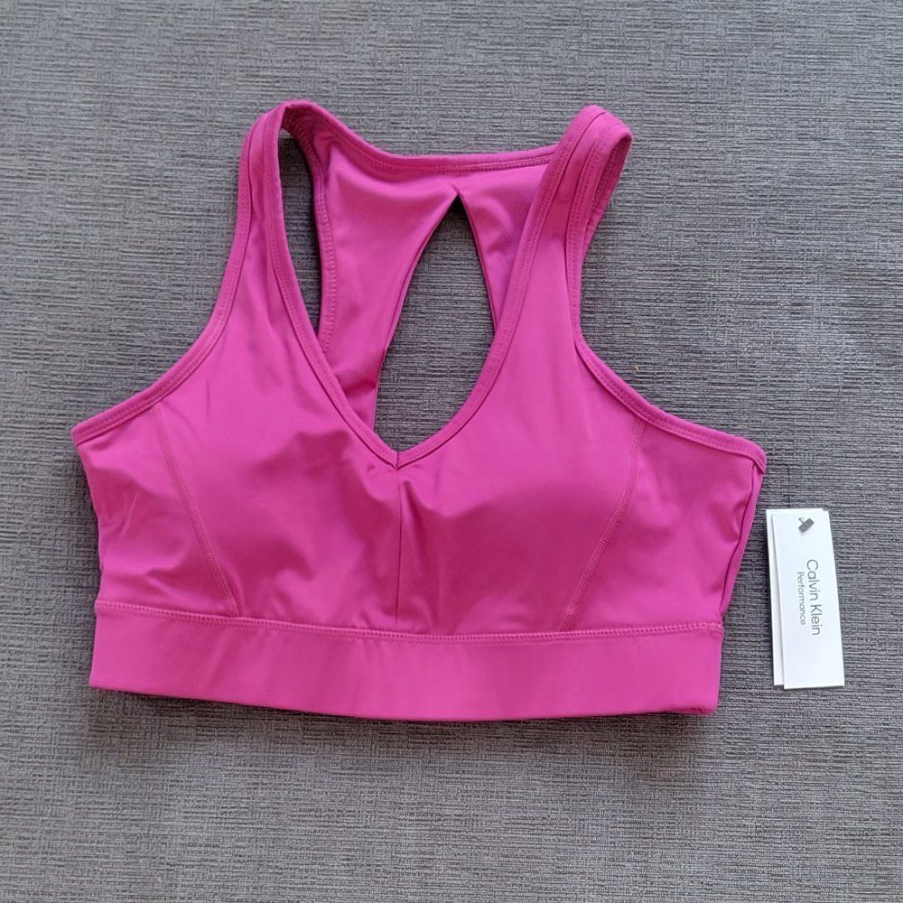 Calvin Klein Performance Women Pink V-Neck Padded Sports Bra Size Large